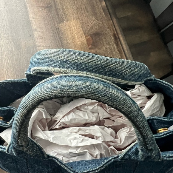 Low start-Prada Canapa Distressed Patch Denim Blue Handbag - Picture 5 of 14